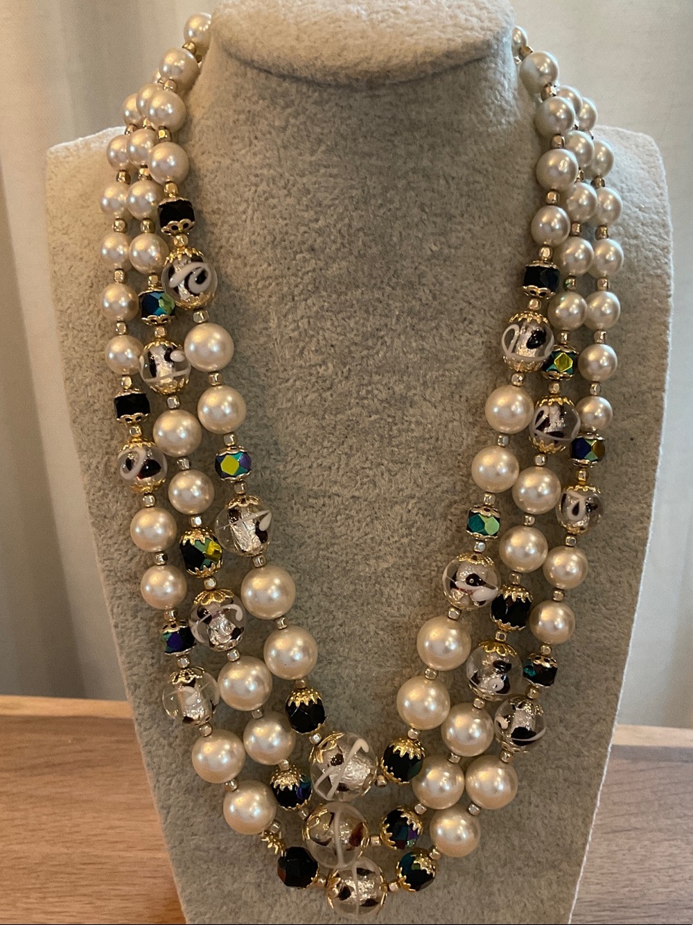 Japan Signed Vintage Multi-Strand 1950’s Decorative Art Bead Necklace